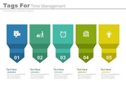 Use five staged tags for time management flat powerpoint design