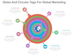 Use globe and circular tags for global marketing flat powerpoint design
