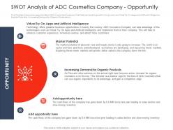 Use latest trends boost profitability swot analysis of adc cosmetics ppt icon