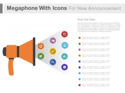 Use megaphone with icons for news announcement flat powerpoint design