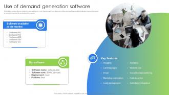 Use Of Demand Generation Software Marketing And Promotion Strategies Ppt Icon Brochure