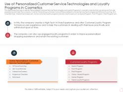 Use of personalized customer service technologies and loyalty programs in cosmetics ppt icon