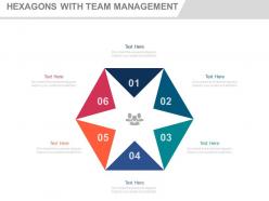 Use six staged hexagons with team management flat powerpoint design