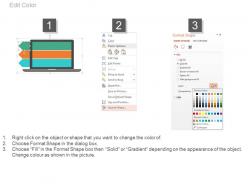 Use three staged tags on laptop and icons flat powerpoint design