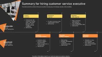 User Experience Enhancement Summary For Hiring Customer Service Executive Ppt Professional Visual Aids