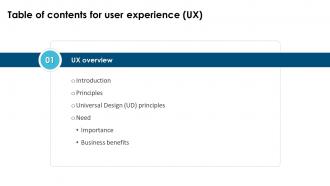 User Experience UX Table Of Contents