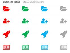 User plus open folder newspaper startup launch ppt icons graphics