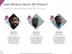 Users reviews about the product pitch deck for after market investment ppt summary