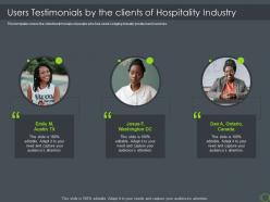 Users testimonials by clients of hospitality industry hospitality industry investor funding elevator