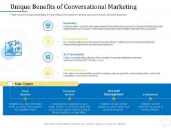 Using chatbot marketing capturing more leads unique benefits of conversational marketing ppt maker