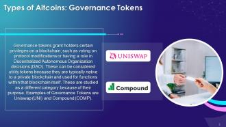 Utility And Governance Tokens In Cryptocurrency Training Ppt