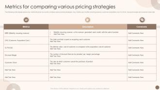 Utilizing Marketing Strategy To Optimize Metrics For Comparing Various Pricing Strategies