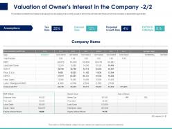 Valuation Of Owners Interest In The Company Assumptions Ppt Powerpoint Presentation Summary