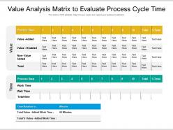 Value analysis matrix to evaluate process cycle time