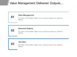 Value management delivered outputs enhance capabilities expected benefits