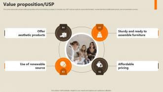Value Proposition USP Home Furnishing Business Investor Funding Elevator Pitch Deck