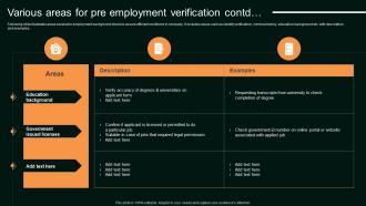 Various Areas For Pre Employment Verification Enhancing Organizational Hiring Captivating Aesthatic