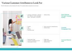 Various customer attributes to look for handling customer churn prediction golden opportunity ppt tips