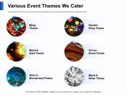 Various event themes we cater garden ppt powerpoint presentation guide