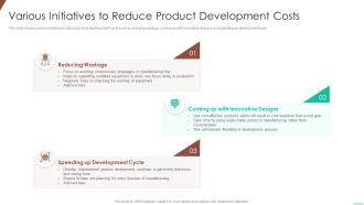 Various initiatives to reduce costs optimizing product development system