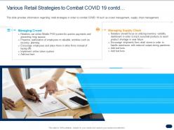 Various retail strategies to combat covid 19 contd ppt powerpoint presentation infographics slide