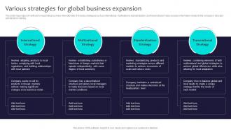 Various Strategies For Global Business Expansion Globalization Strategy To Expand Strategt SS V