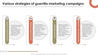 Various Strategies Of Guerrilla Marketing Campaigns Promotional Activities To Attract MKT SS V