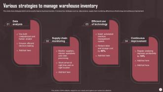 Various Strategies To Manage Warehouse Inventory Sales Plan Guide To Boost Annual Business Revenue