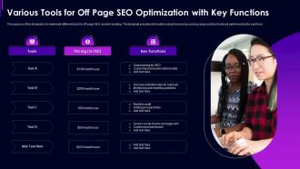 Various tools for off page seo optimization with key functions