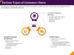Various types of customer churn promises made ppt powerpoint presentation visuals