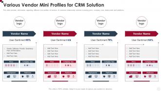 Various Vendor Mini Profiles For CRM Solution How To Improve Customer Service Toolkit