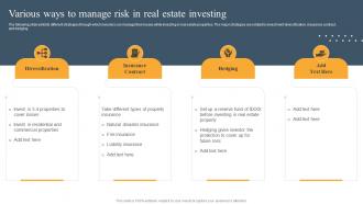 Various Ways To Manage Risk In Real Estate Risk Mitigation Techniques For Real Estate Firm