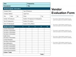 Vendor evaluation form ppt ideas