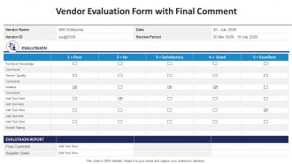 Vendor Evaluation Form With Final Comment Procurement Templates Bundle