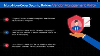 Vendor Management Policy In Cybersecurity Training Ppt