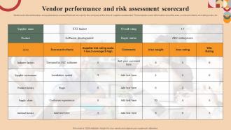Vendor Performance And Risk Assessment Scorecard
