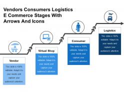 Vendors consumers logistics e commerce stages with arrows and icons
