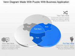 Venn diagram made with puzzle with business application powerpoint template slide