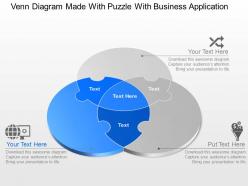 Venn diagram made with puzzle with business application powerpoint template slide