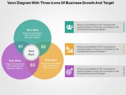 Venn diagram with three icons of business growth and target flat powerpoint design