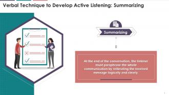 Verbal Technique Of Summarizing To Develop Active Listening Training Ppt
