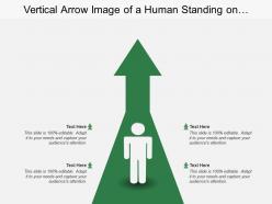 Vertical arrow image of a human standing on upward arrow