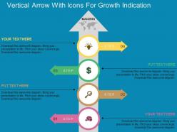 Vertical arrow with icons for growth indication flat powerpoint design