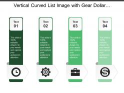 Vertical curved list image with gear dollar briefcase and clock image
