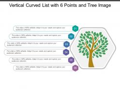 Vertical curved list with 6 points and tree image