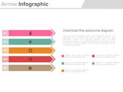 View five staged arrow infographics for business analysis flat powerpoint design