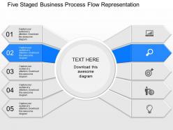 View five staged business process flow representation powerpoint template