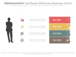 View four staged alphanumeric text boxes with icons business vision flat powerpoint design