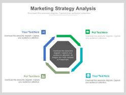 View four staged marketing strategy analysis flat powerpoint design