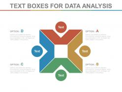 View four staged text boxes for data analysis flat powerpoint design
